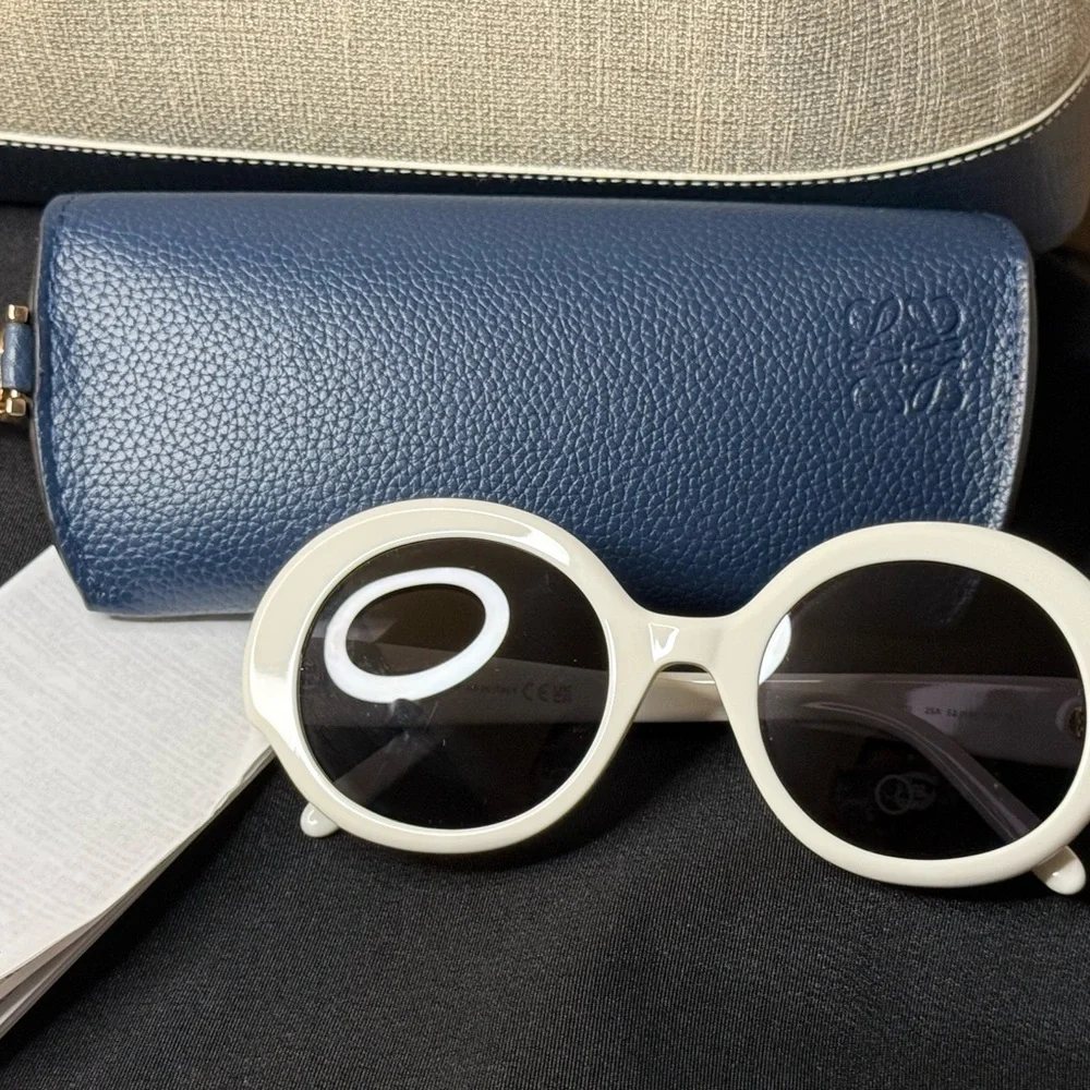Loewe Chic Round Slim White Acetate Sunglasses and Blue Loewe Case